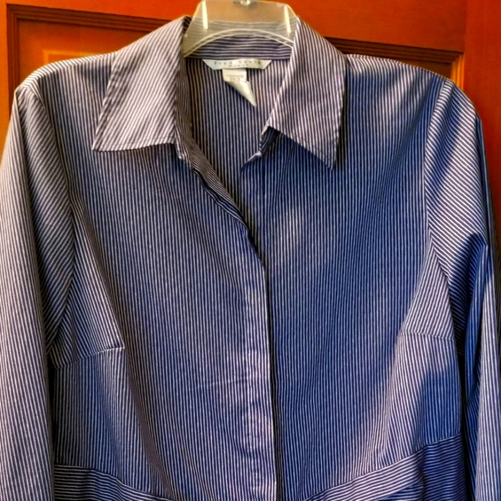 Blue and white striped blouse